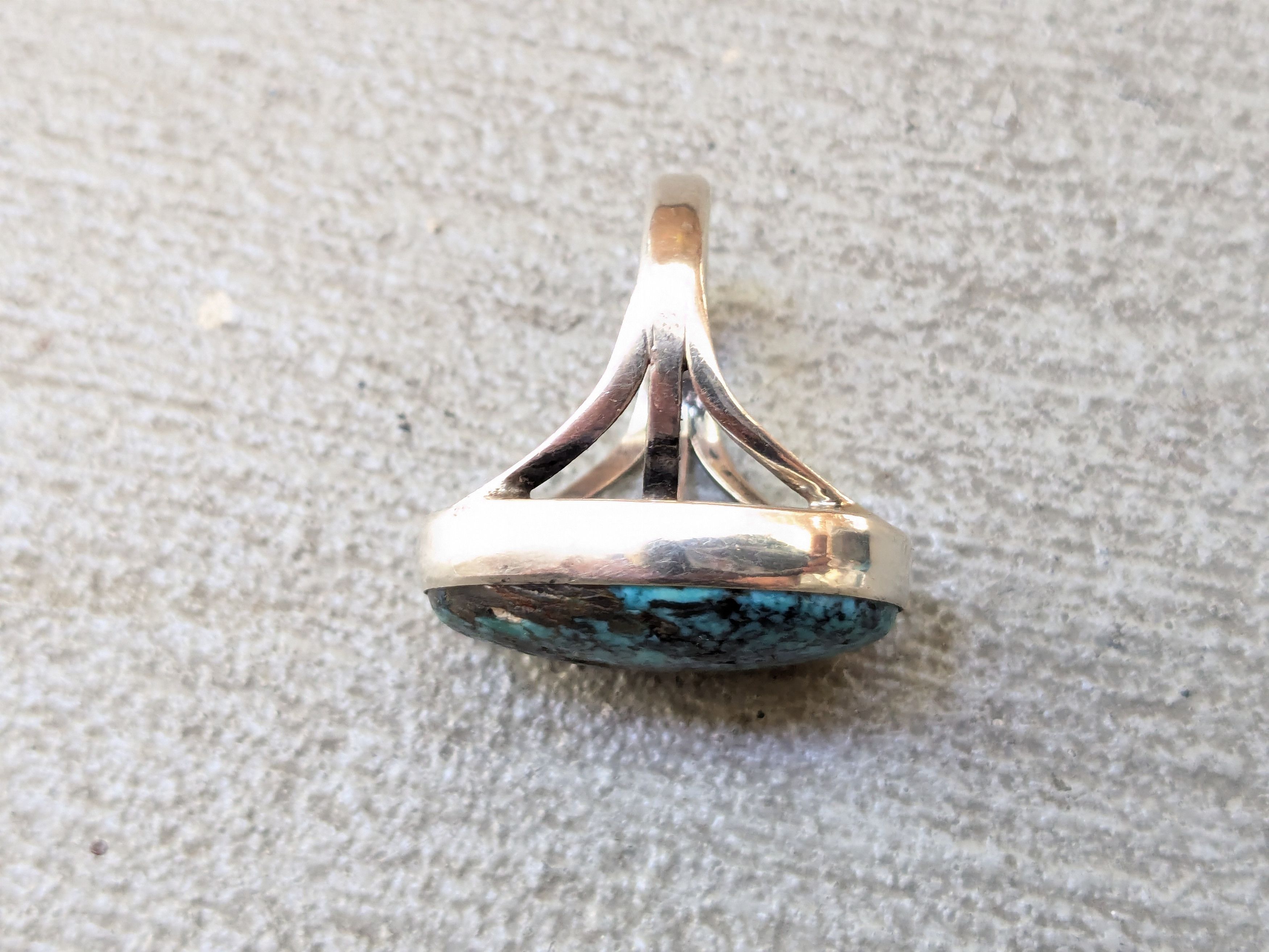 Jewelry Vintage Sterling Silver Ring Blue Chysocolla Americana Size ONE SIZE - 4 Thumbnail