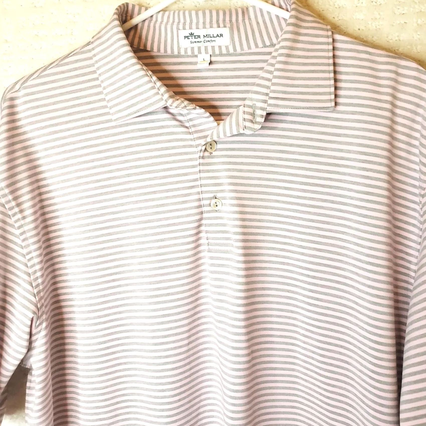 Peter Millar Peter Millar Summer Comfort Striped Golf Polo Shirt Mens Size L Pink Gray Golf Polo Shirt Mens Large Pink Gray Size US L / EU 52-54 / 3 - 3 Thumbnail