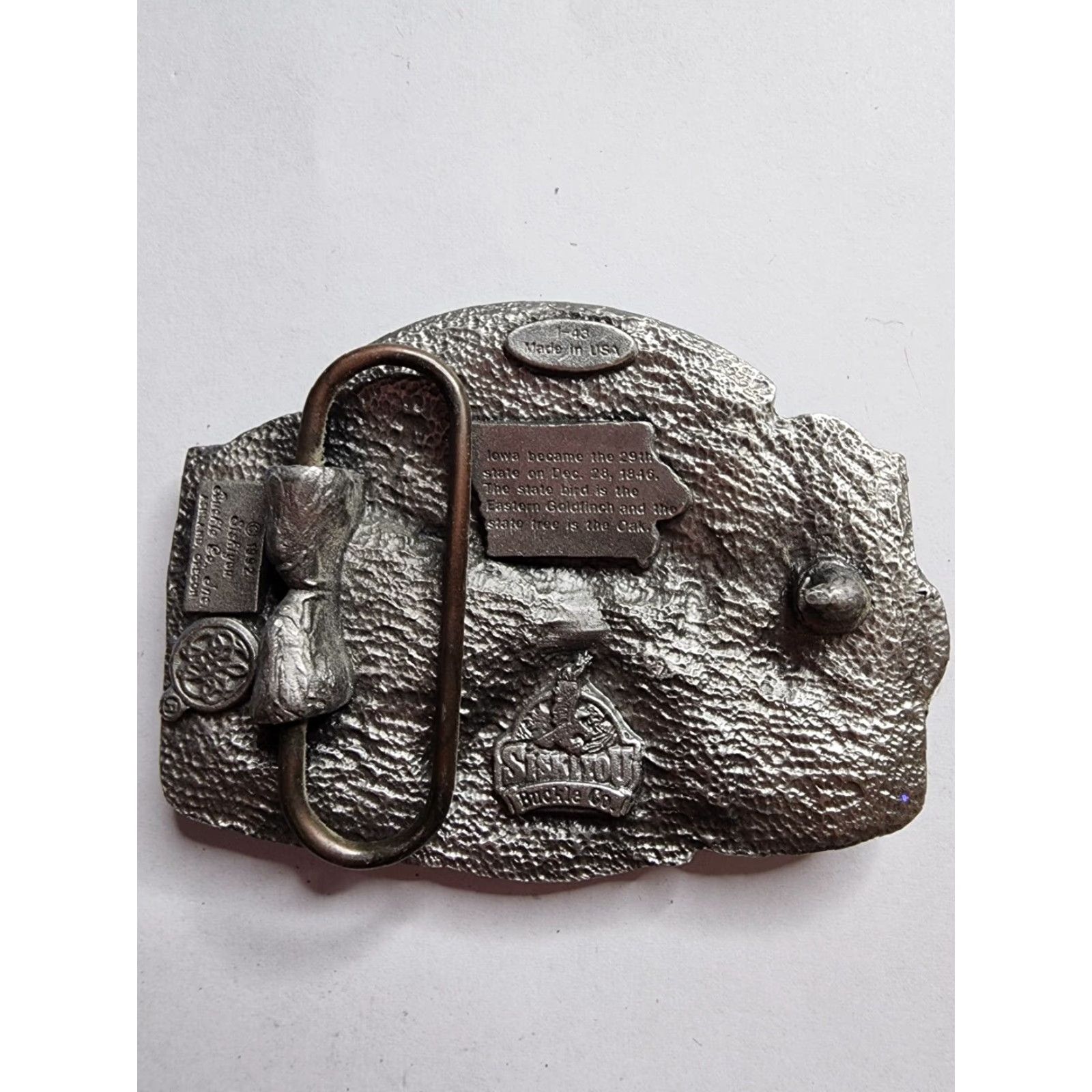 Vintage VINTAGE 1992 IOWA STATE Pewter BELT BUCKLE Siskiyou Men Rockabilly Silver Belt Buckle 1990s Flags & Political Size ONE SIZE - 2 Thumbnail