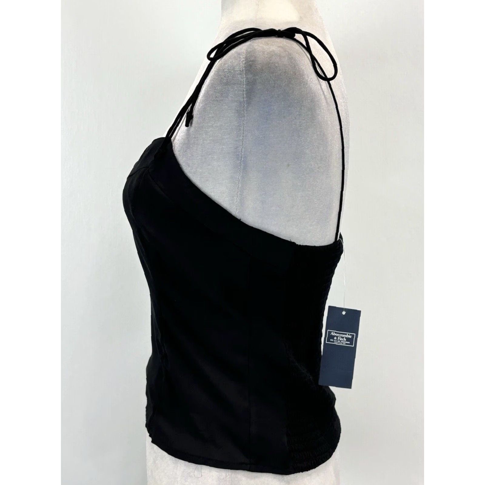 Abercrombie & Fitch NEW! Abercrombie & Fitch Crop Tank Top Sz Small Black Smocked Back Shoulder Ties Size S / US 4 / IT 40 - 2 Thumbnail