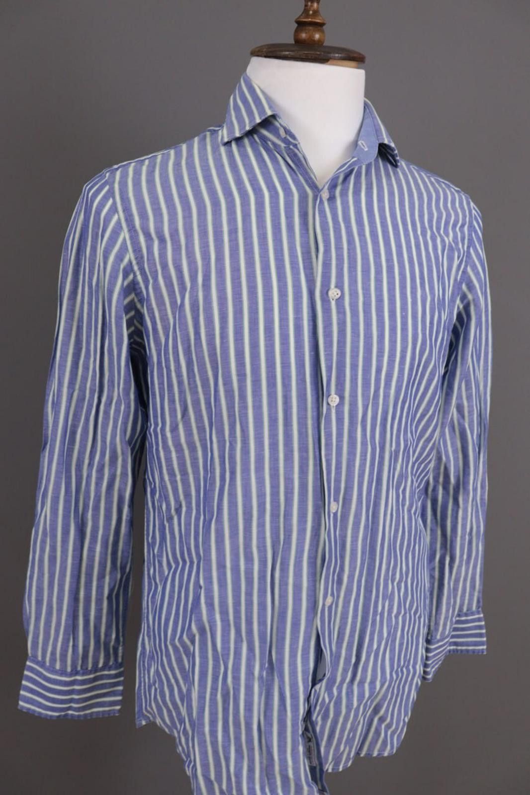 Designer Hackett London Blue Striped Blue Shirt Size 39 / 15.5 Size US M / EU 48-50 / 2 - 4 Thumbnail