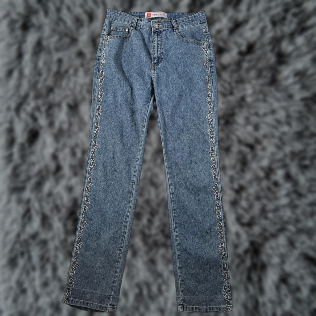 Cos COS Jeans Womens 8 Blue Denim Straight Leg Embroidered Side Trim Studded Jeans Women Size 30" / US 8 / IT 44 - 1 Thumbnail