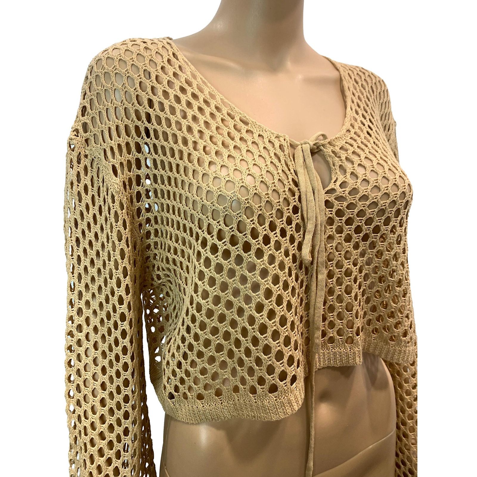 Other NEW CUPSHE Crop Crochet Open Knit Bell Sleeve Sweater | S Size S / US 4 / IT 40 - 3 Thumbnail