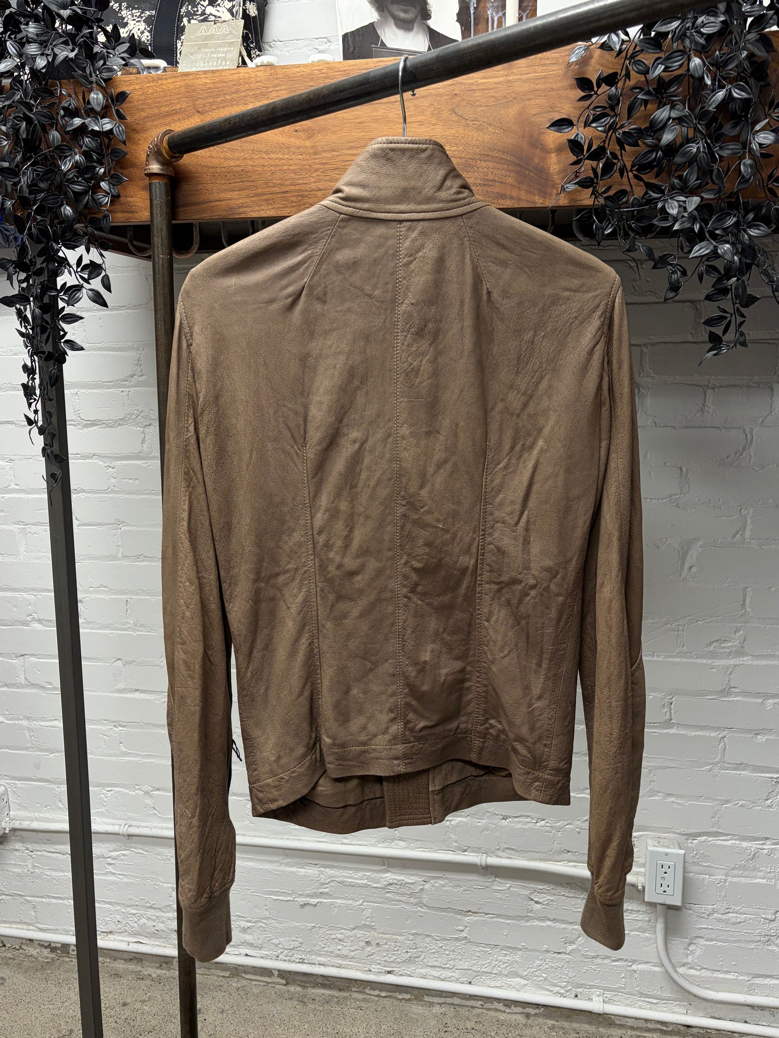 Rick Owens 2000s Rick Owens O&M era Dust Brown High Neck Leather Jacket Size US XS / EU 42 / 0 - 4 Thumbnail