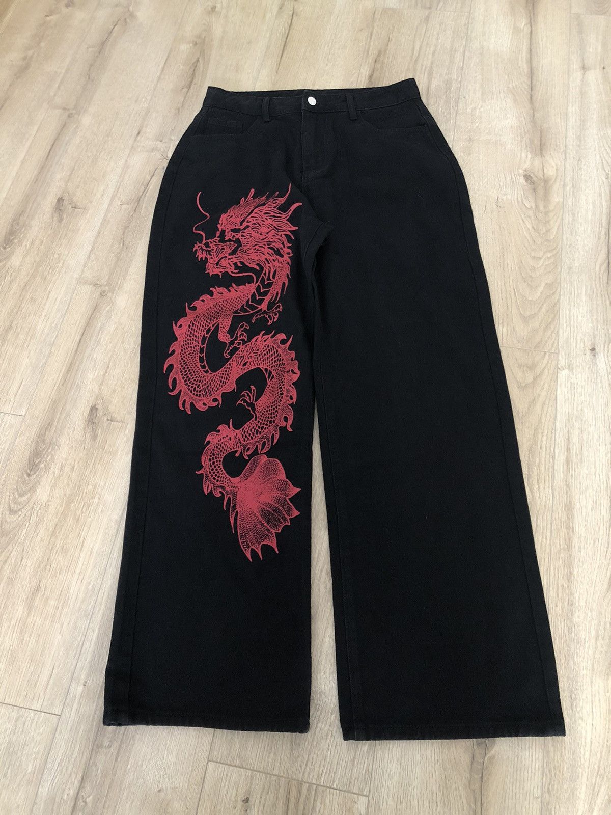 Japanese Brand Dragon Graphic Baggy Jeans(L) Size US 34 / EU 50 - 1 Thumbnail