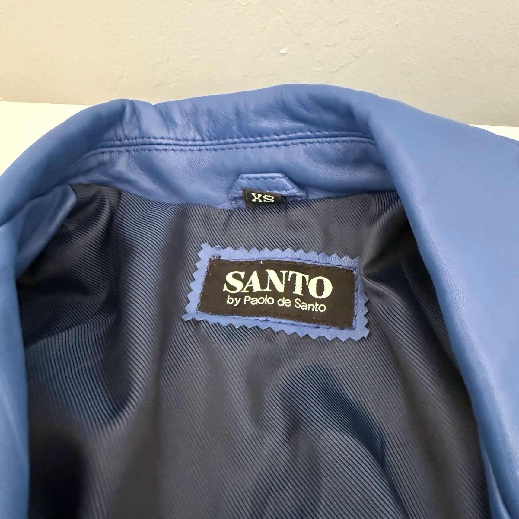 Vintage Santo by Paolo De Santo Blue Lambskin Leather Moto Jacket XS Woman Slim Short Zip Size XS / US 0-2 / IT 36-38 - 6 Thumbnail