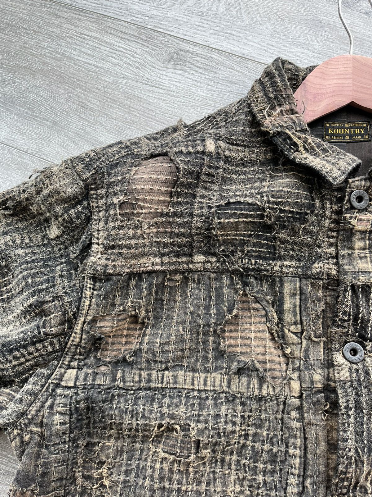 Kapital Kapital Boro Distressed Patchwork Jacket - Black Tea Size US XL / EU 56 / 4 - 10 Thumbnail