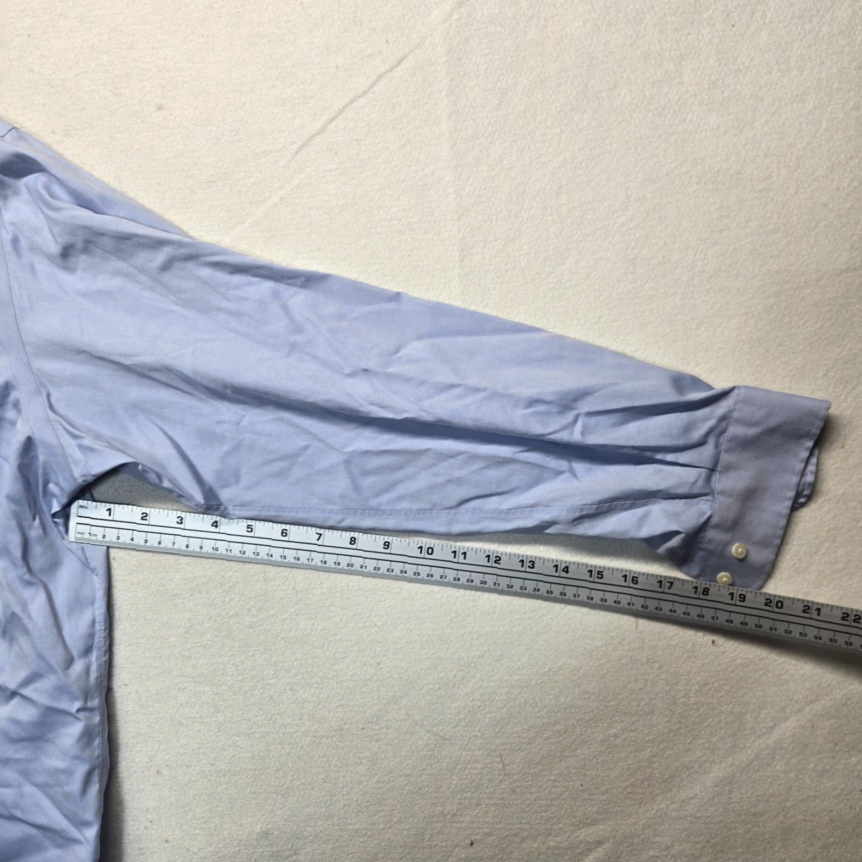 Vintage Kirkland Signature Dress Shirt Solid Blue Button-Down 16.5 Men Adult Regular Long Sleeve Wrinkle-Resistant Non-Iron 100% Cotton Shirt Mens 16.5 Blue Size 42R - 5 Thumbnail