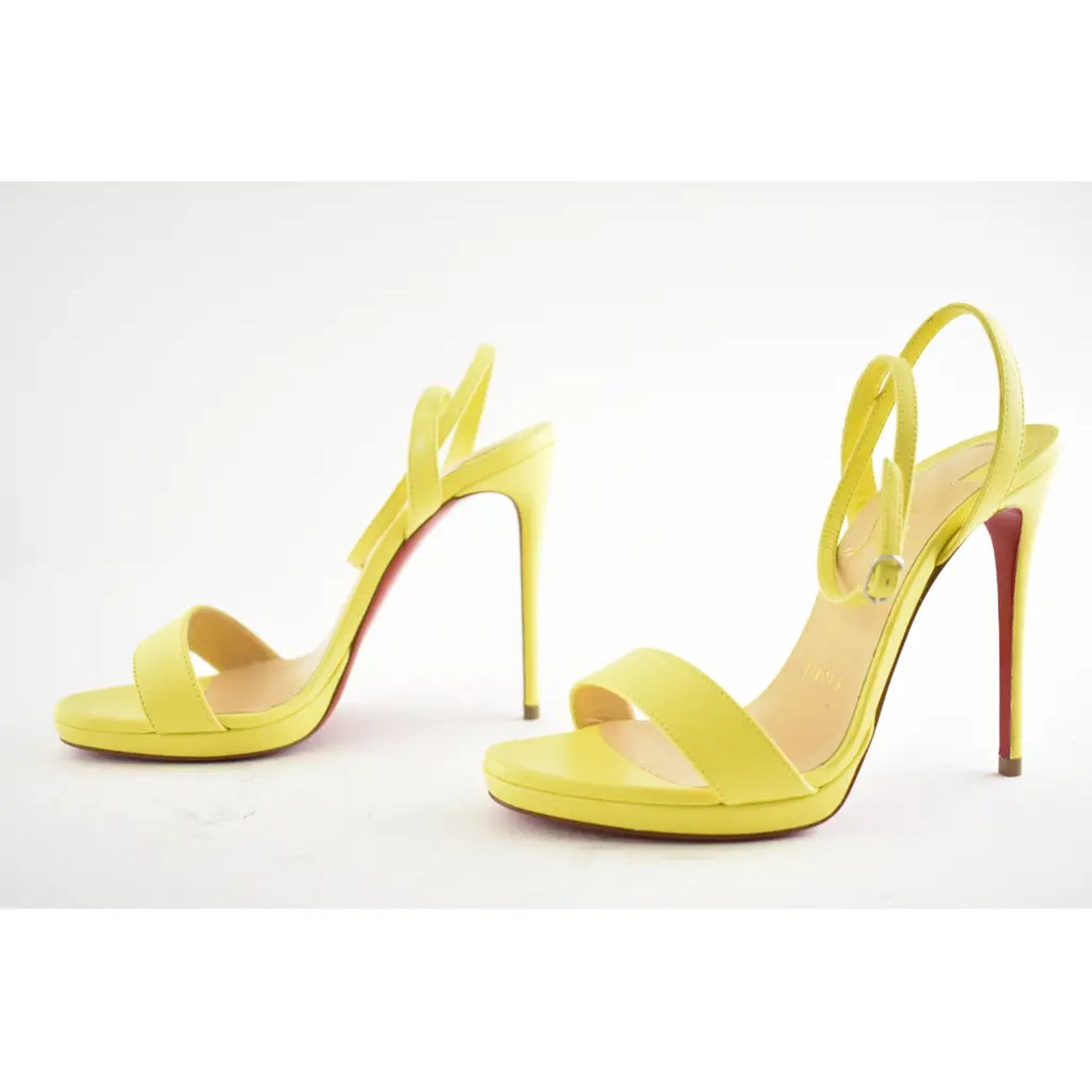 Christian Louboutin Loubi Queen 120 Yellow Nappa Ankle Strap Sandal Heel Pump 35 Size US 5 / IT 35 - 8 Thumbnail