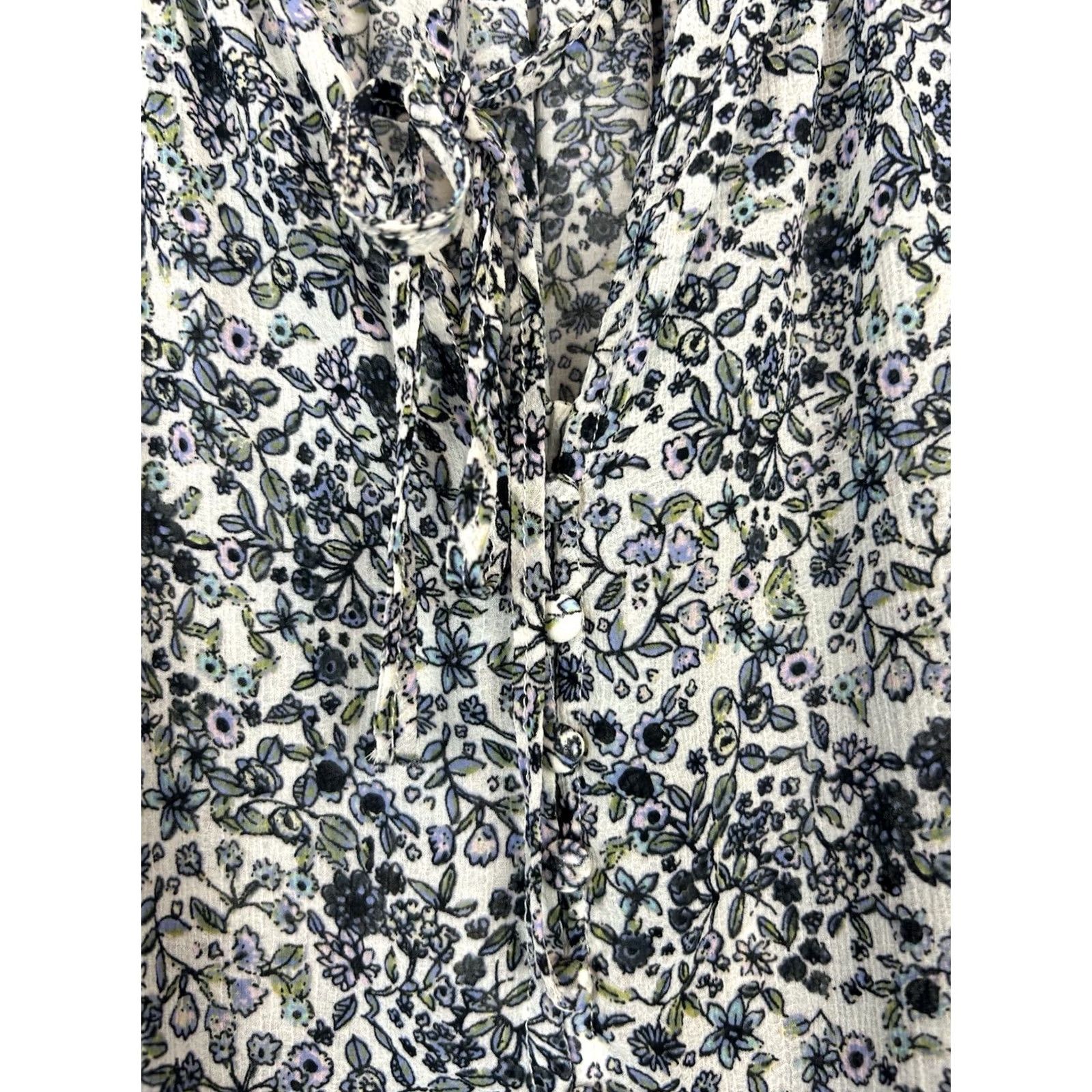 Free People Free People Blouse Womens M Blue Floral Smocked Sheer Romantic Milkmaid Feminine Size M / US 6-8 / IT 42-44 - 5 Thumbnail