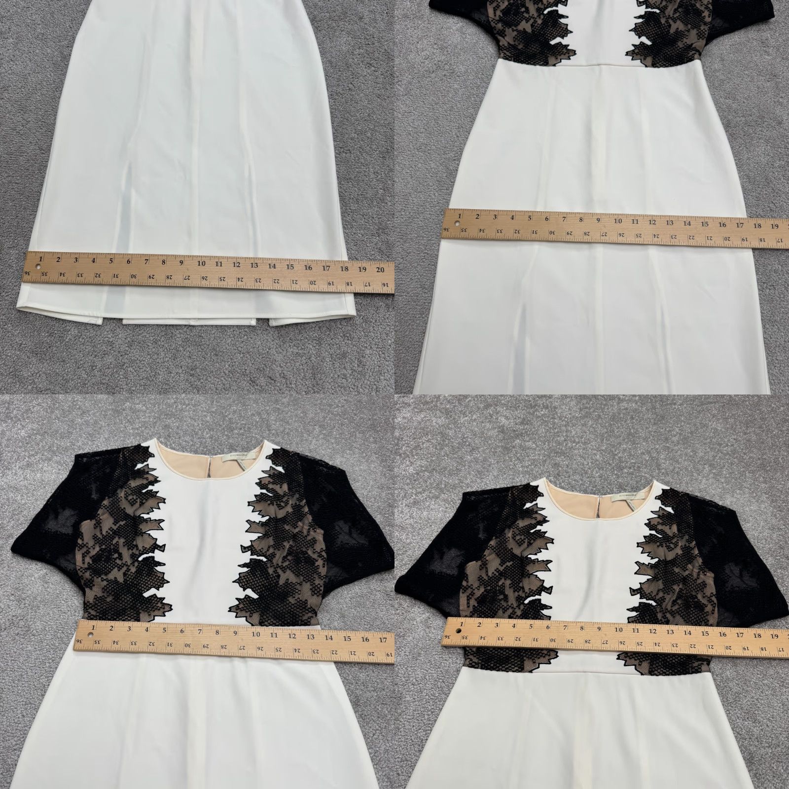 Bcbgmaxazria BCBGMAXAZRIA Dress Sheath Midi Womens XXS White Black Lace Panel Runaway Crew Neck Short Sleeve Vintage No Size XXS / US 00 / IT 34 - 8 Thumbnail