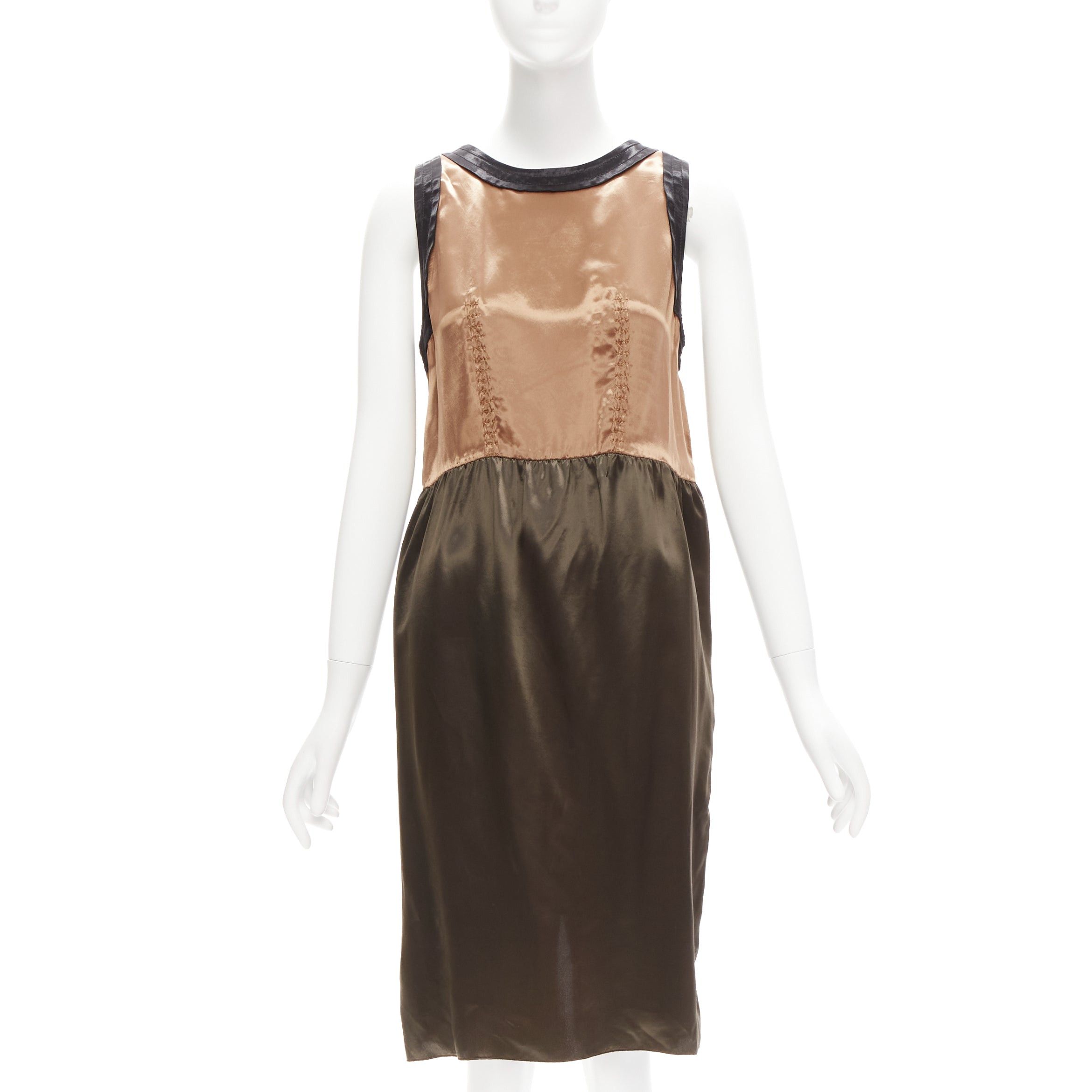 Marni MARNI 2011 bronze brown satin colorblocked sleeveless dress IT40 S Size S / US 4 / IT 40 - 1 Thumbnail