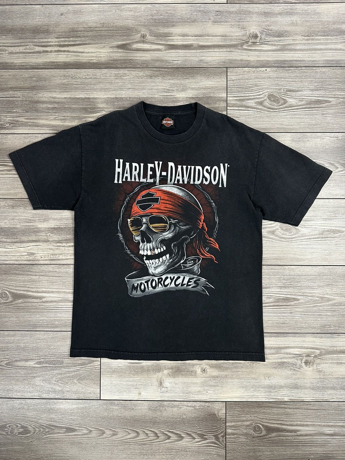 Harley-Davidson Skull Pattern Long T-shirt, Men's XL size cotton black type Vintage Second Hand