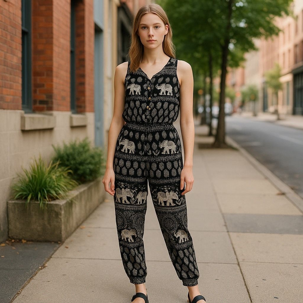 Anthropologie Anthropologie black and white elephant jumpsuit Size 30" / US 8 / IT 44 - 1 Thumbnail