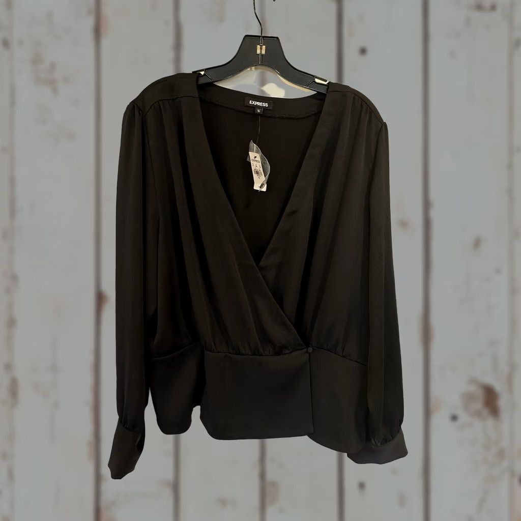Express Express Blouse Shirt Women XL Black Surplice Wrap Front Long Sleeve with Tags Size XL / US 12-14 / IT 48-50 - 1 Thumbnail
