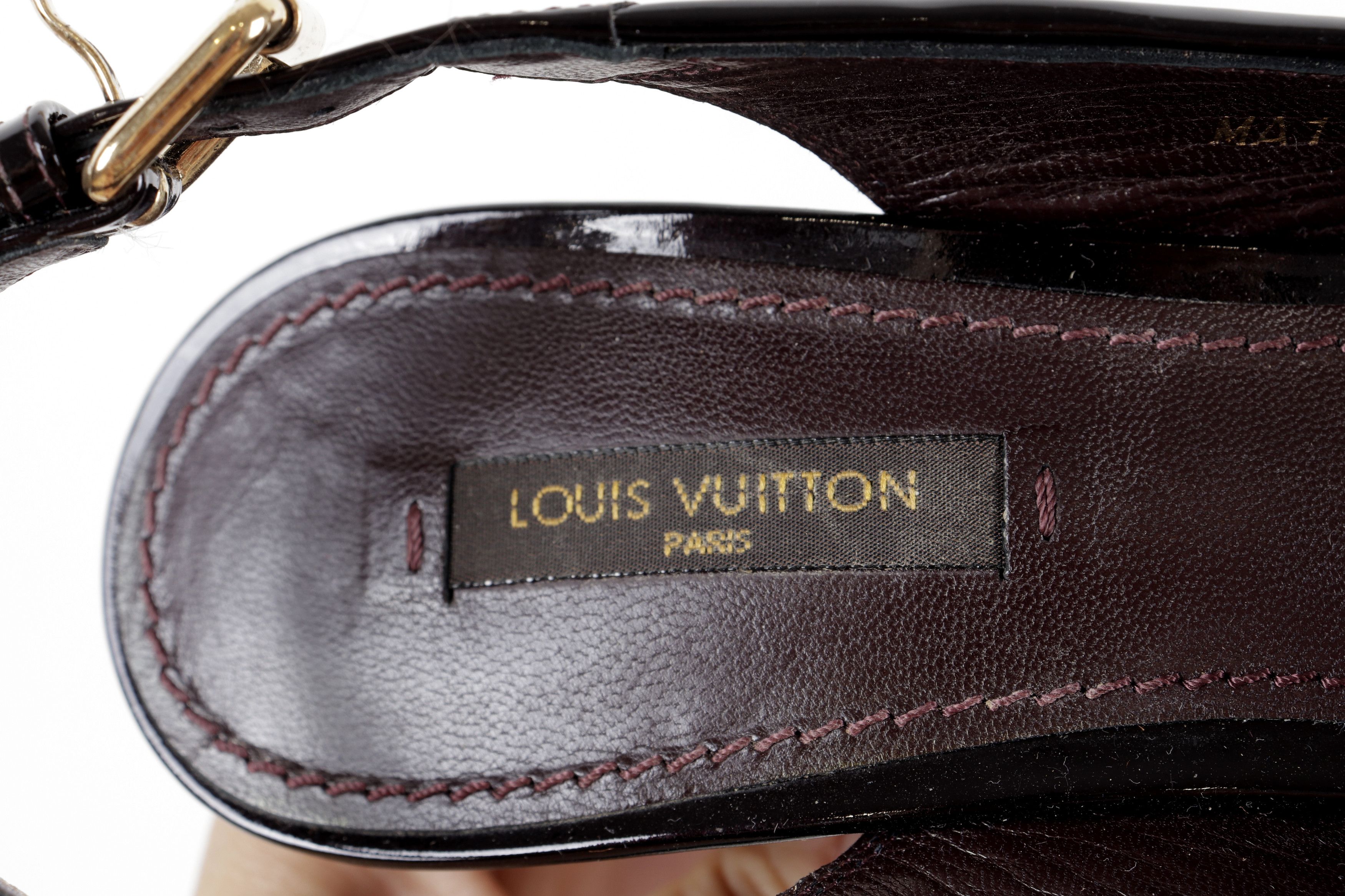 Louis Vuitton Louis Vuitton Monogram Patent Leather Burgundy Wedge Sandals Size US 7.5 / IT 37.5 - 9 Thumbnail