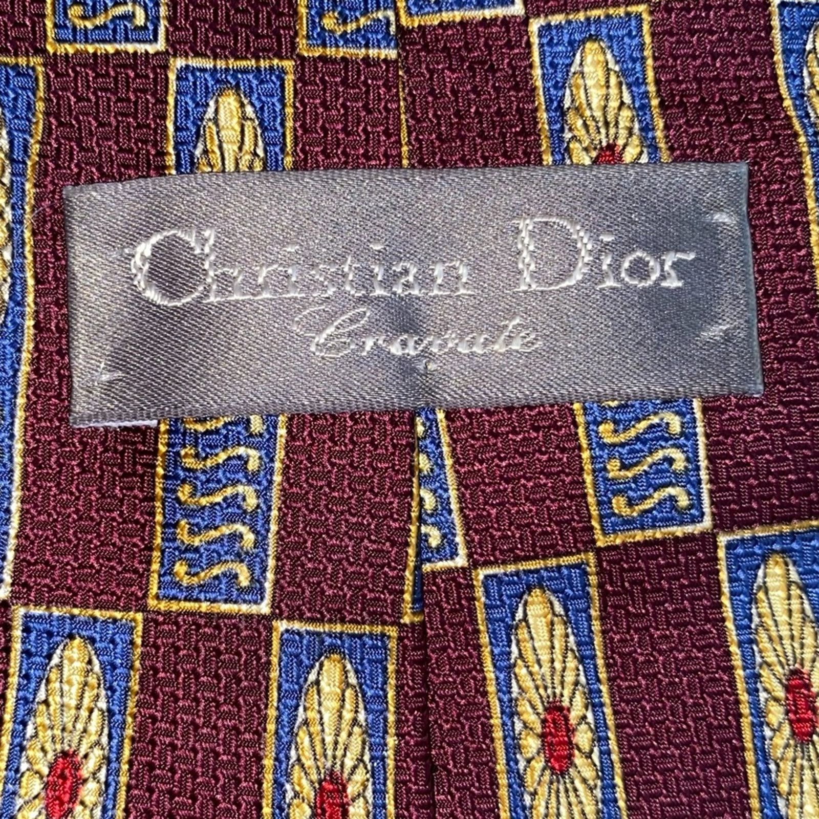 Dior Christian Dior Vintage 100% Silk Art Deco Print Tie Burgundy Size ONE SIZE - 3 Thumbnail