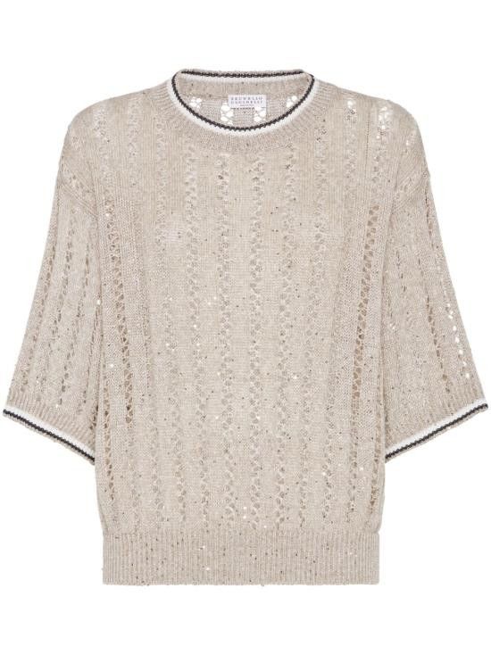 Brunello Cucinelli BRUNELLO CUCINELLI Women Sweater MCO559400 CJK08 Beige Size L / US 10 / IT 46 - 1 Thumbnail
