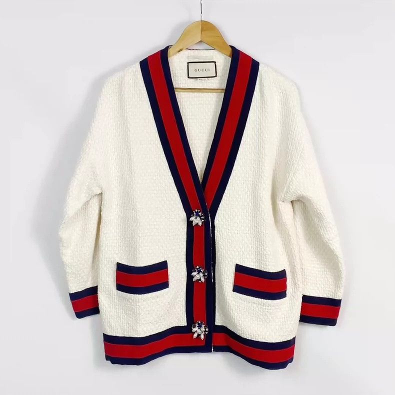 Gucci Gucci Diamond button red and blue striped cardigan sweater Size US XXS / EU 40 - 1 Thumbnail