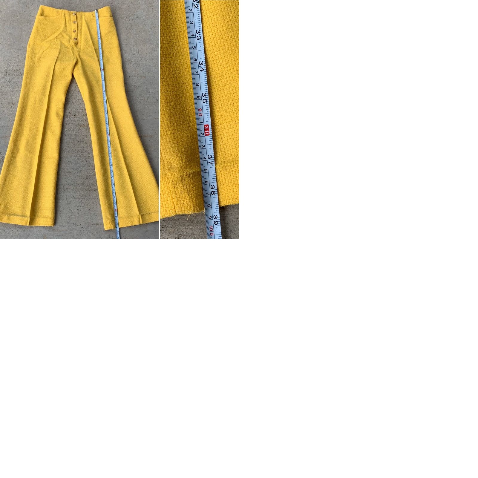 Bell VINTAGE Bronson Of California Button Fly Hip Hugger Bell Bottom Pants 1960s 27.5 in Waist 13 3/4” Hip 17 1/2” Inseam 27 3/8” Yellow Womens/Boys? Size 28" / US 6 / IT 42 - 9 Thumbnail