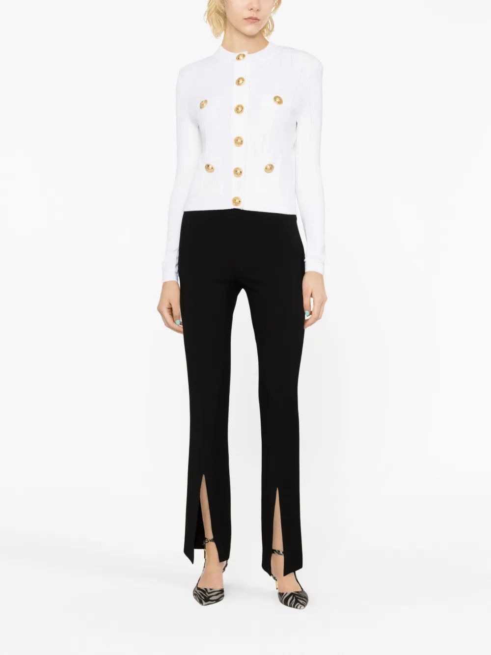 Balmain o1s1wg110825 Button Embellished Knitted Cardigan in White Size S / US 4 / IT 40 - 2 Thumbnail