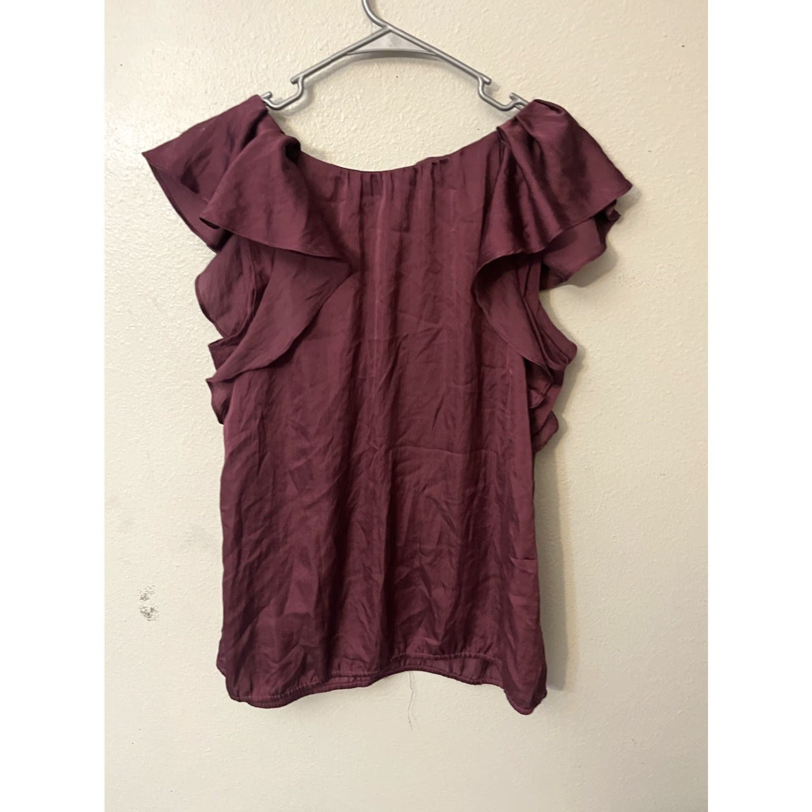 Loft LOFT Blouse Shirt Women Maroon Satin Sleeveless V Neck Flutter Sleeve Relaxed Fit Large Size Size L / US 10 / IT 46 - 3 Thumbnail