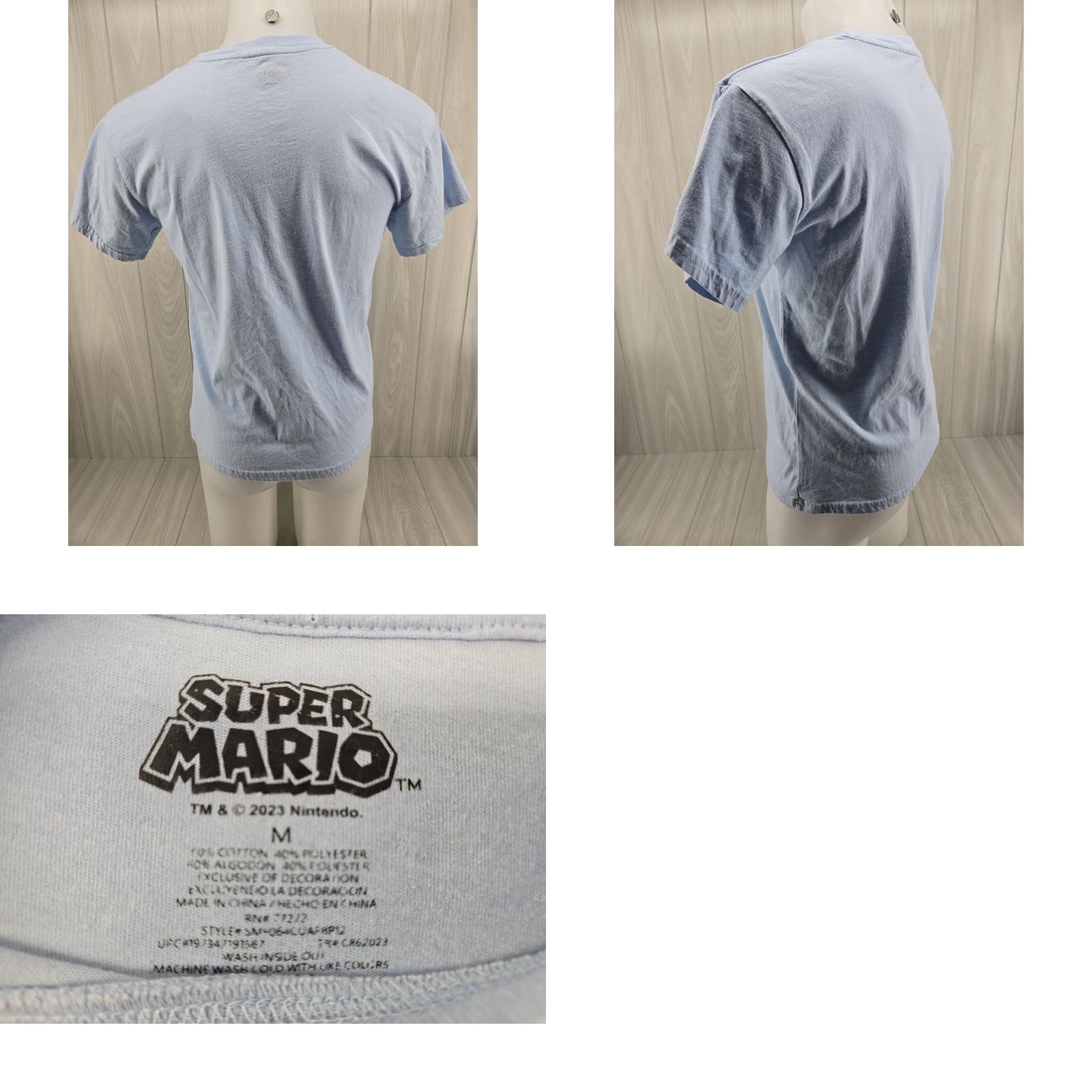 Nintendo VINTAGE Super Mario Tour The Mushroom Kingdom Mens Medium Light Blue T Shirt Size US M / EU 48-50 / 2 - 8 Thumbnail