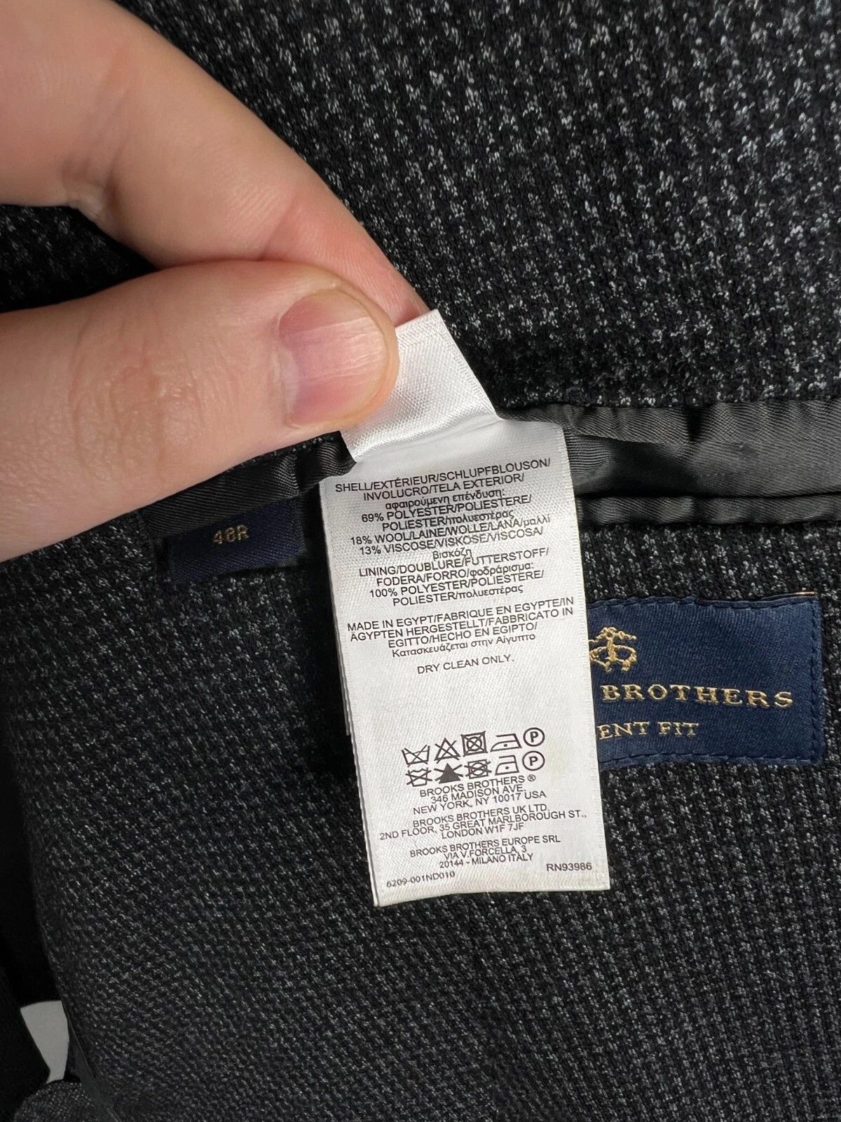 Brooks Brothers Brooks Brothers Regent Fit Houndstooth Dark Grey Blazer Size 48R - 15 Thumbnail