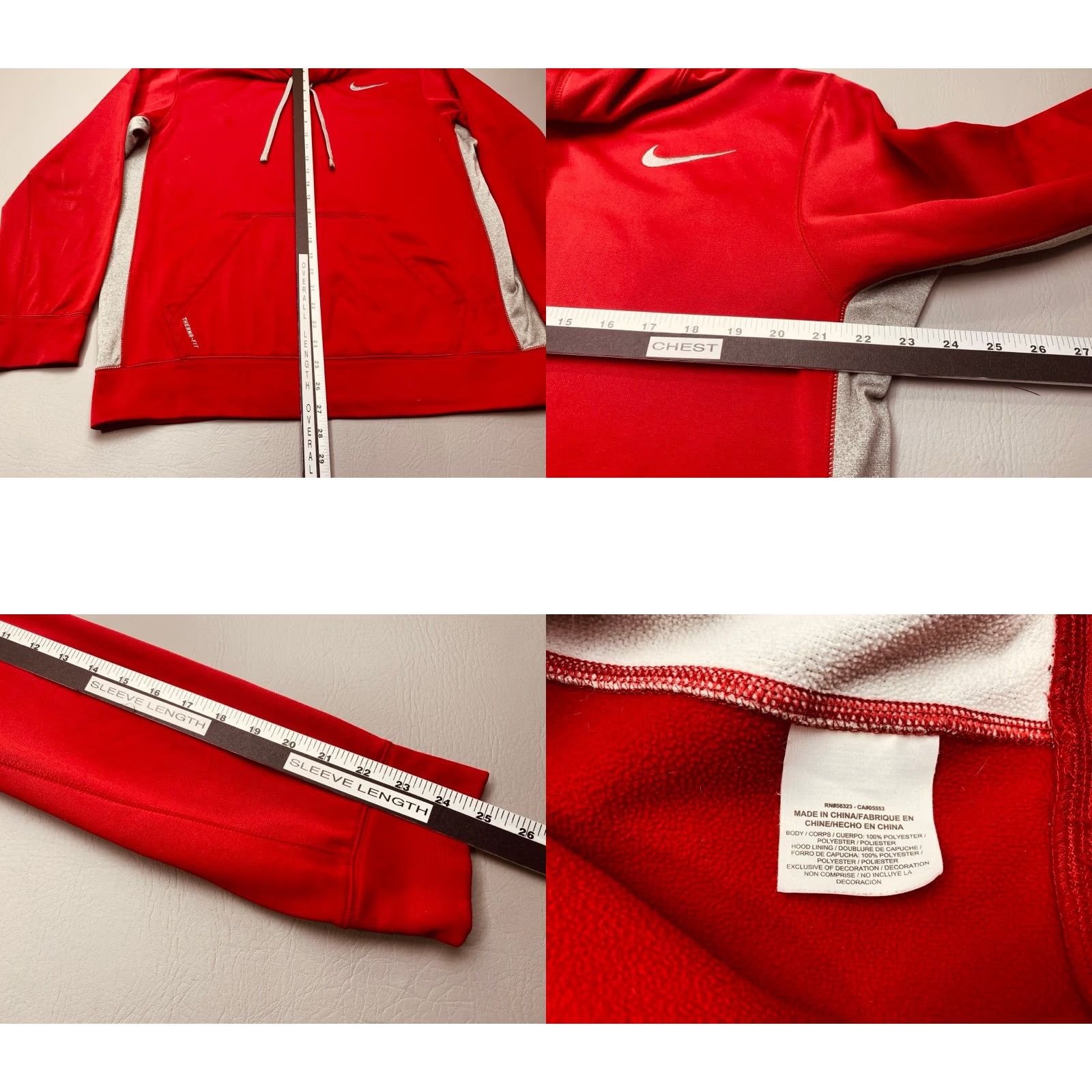 Nike Nike Hoodie Mens Large Red Gray Trim Therma-FIT KO 2.0 Fleece Sweatshirt Size US L / EU 52-54 / 3 - 8 Thumbnail
