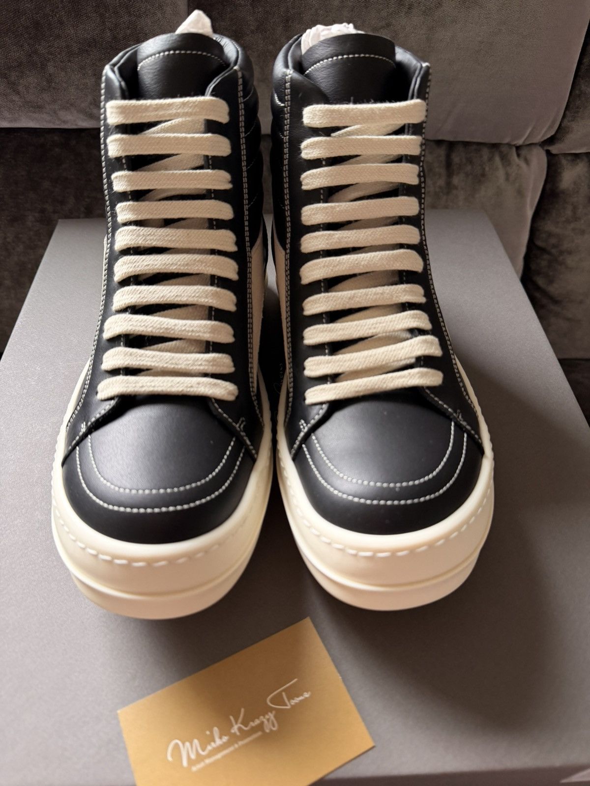 Rick Owens BNIB $955 Rick Owens Vintage Leather High Tops Black / Milk Size US 6.5 / EU 39-40 - 5 Thumbnail