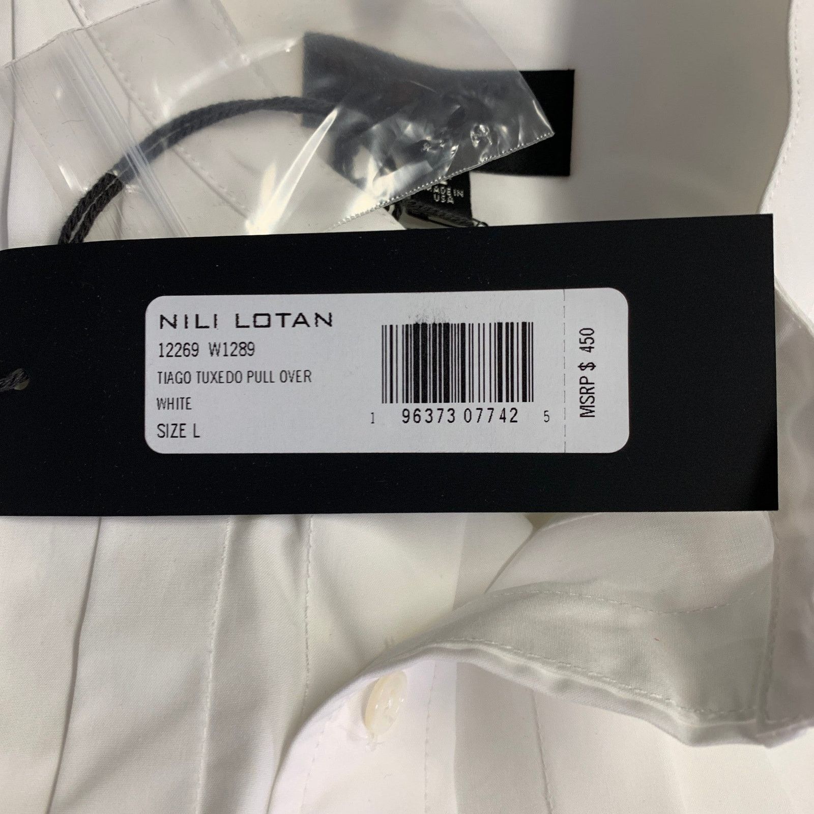 Nili Lotan NILI LOTAN White Pleated Collarless Tuxedo Long Sleeve Shirt Size 48R - 7 Thumbnail