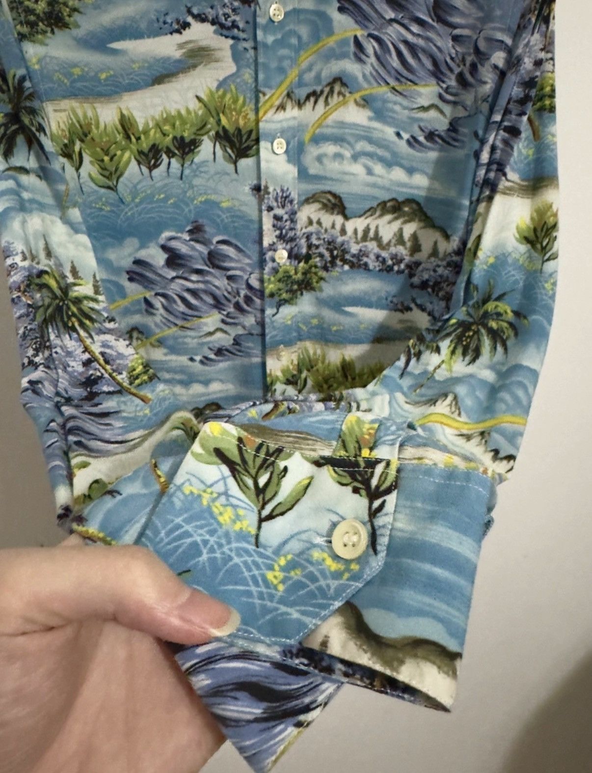 Saint Laurent Paris SLP 16SS Runway Viscose Sky Blue Palm Tree &Wave Print Shirt Size US M / EU 48-50 / 2 - 4 Thumbnail