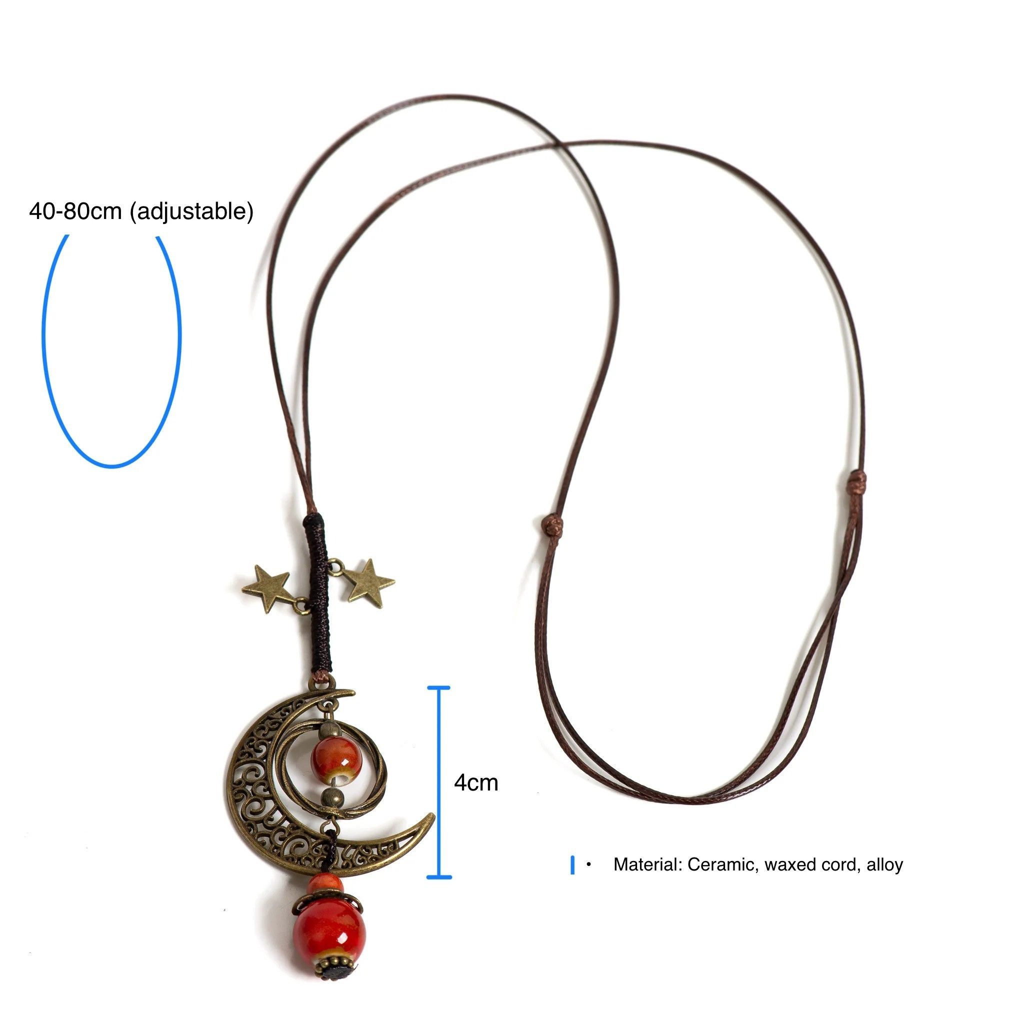 Handmade Moon and Star Pendant Necklace Handmade Jewelry Gift For Her Size ONE SIZE - 3 Thumbnail