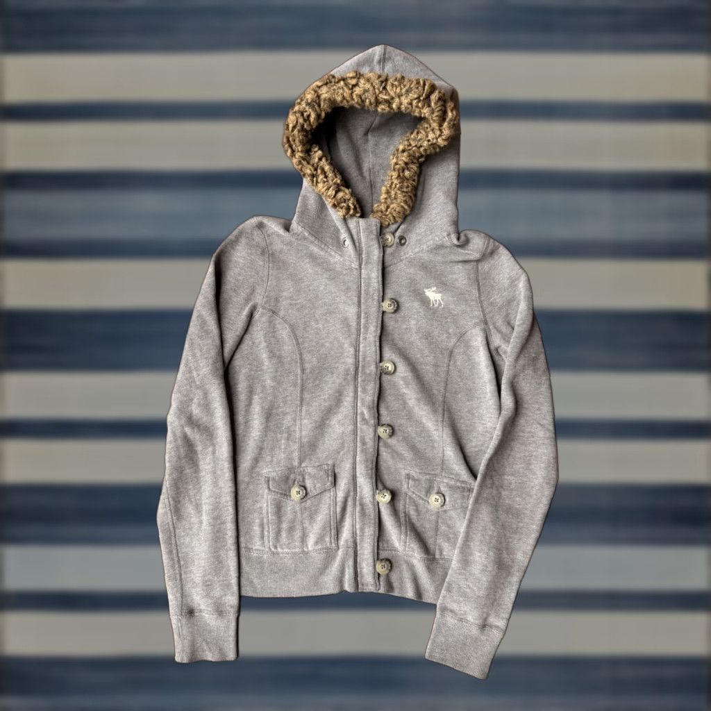 Abercrombie & Fitch VINTAGE Abercrombie Fur Moose Hoodie Sweatshirt Jacket Womens Large Gray Size L / US 10 / IT 46 - 1 Thumbnail