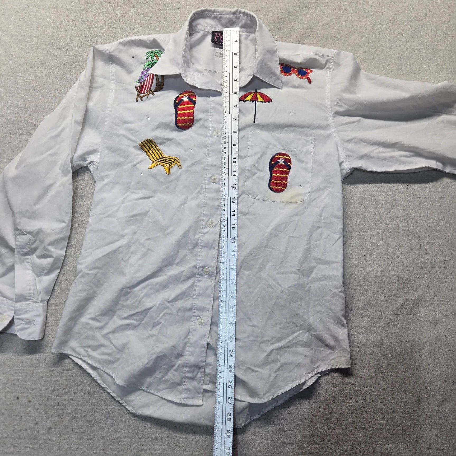 Vintage PGB Shirt Beach White Long Sleeve Embroidered Rhinestones Adult Womens Small Size S / US 4 / IT 40 - 7 Thumbnail