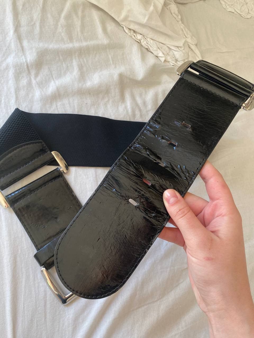 Vintage Vintage wide leatherette black belt Size ONE SIZE - 5 Thumbnail