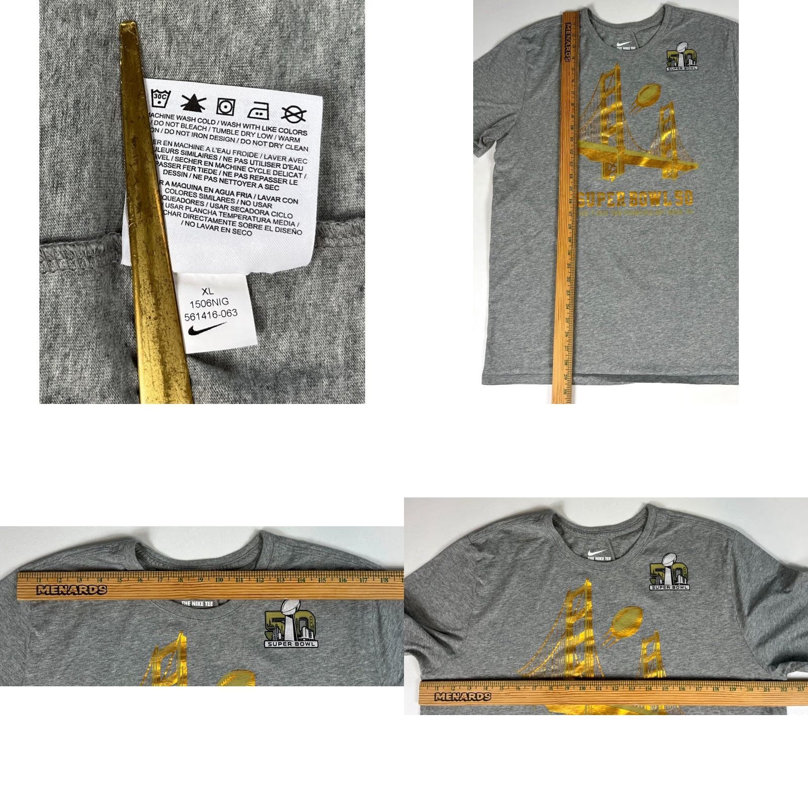 Nike Nike The Nike Tee T-Shirt XL Athletic Slim Fit Short Sleeve Crew Neck Gray Men's Sports Football SB50 2016 Size US XL / EU 56 / 4 - 8 Thumbnail