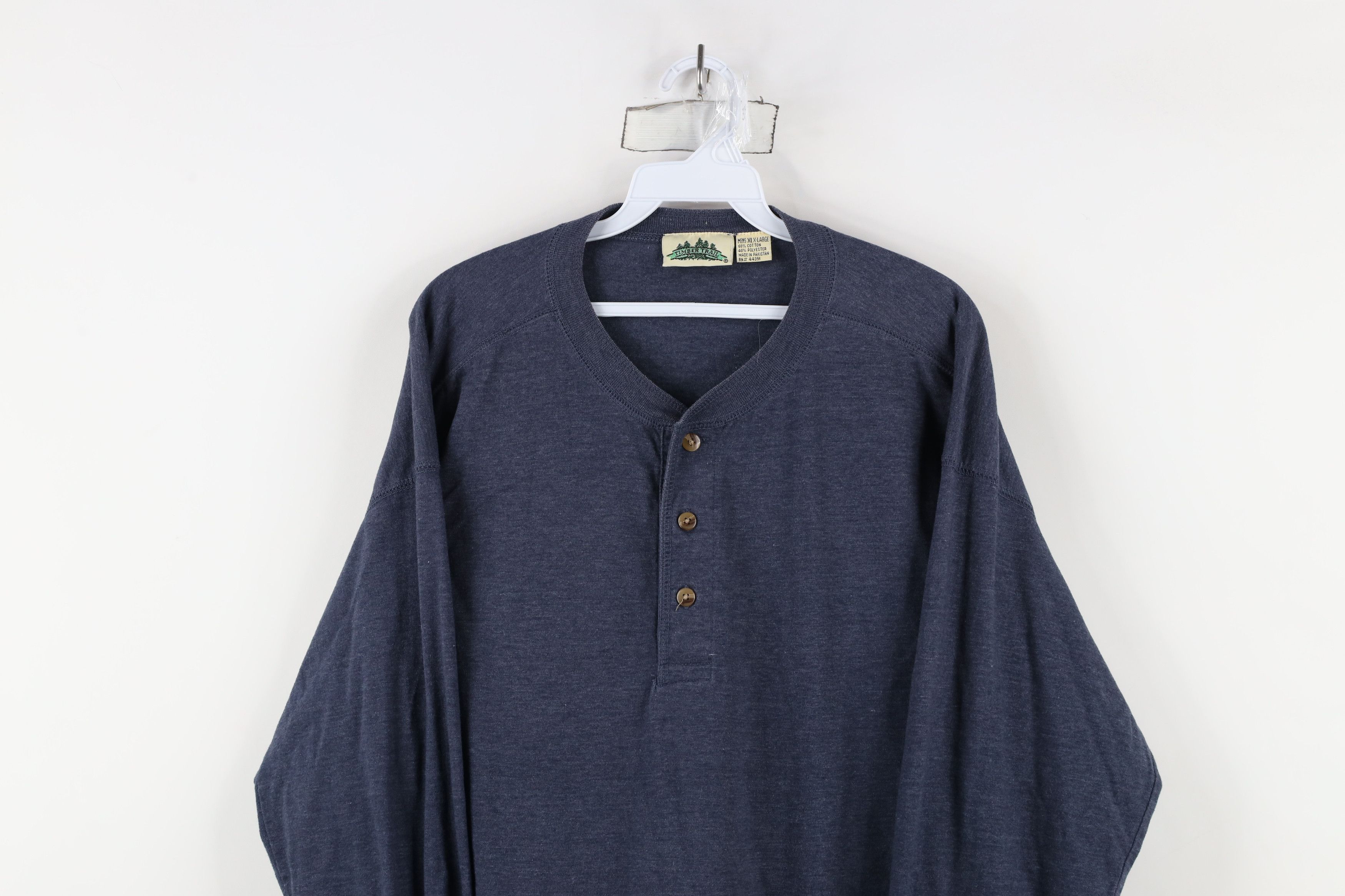 Vintage Vintage 90s Streetwear Knit Long Sleeve Henley T-Shirt Blue Size US XL / EU 56 / 4 - 2 Thumbnail