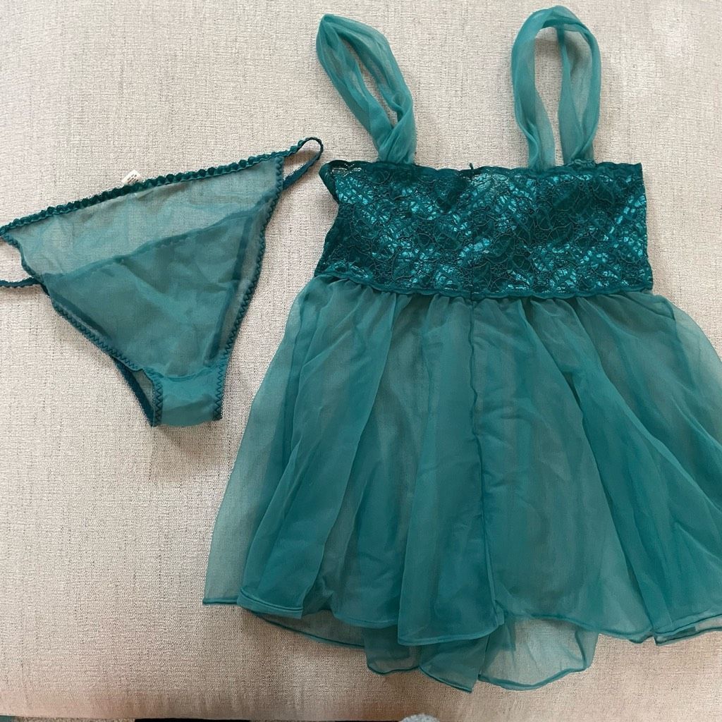 Other NWT 3pc Green Lingerie Set Teddy Panties Shirt Length Sheer Size ONE SIZE - 4 Thumbnail