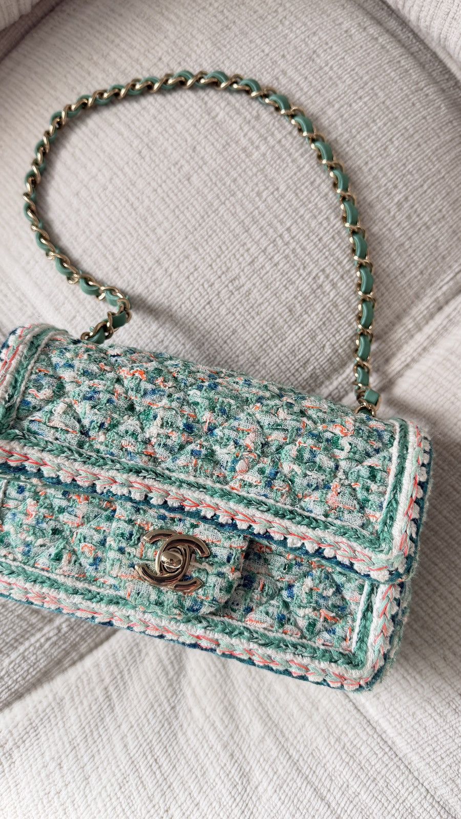 Chanel Mini Classic Flap Bag Green Multicolor Tweed 2019 Size ONE SIZE - 2 Thumbnail