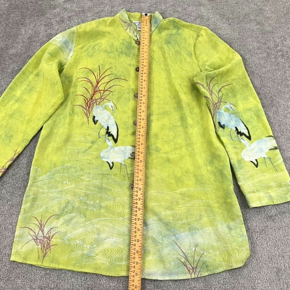Vintage CITRON Shirt Womens Medium Green Bird 100% Silk Tunic Top Button Up Santa Monica Dresswear Casual Workwear Size M / US 6-8 / IT 42-44 - 5 Thumbnail