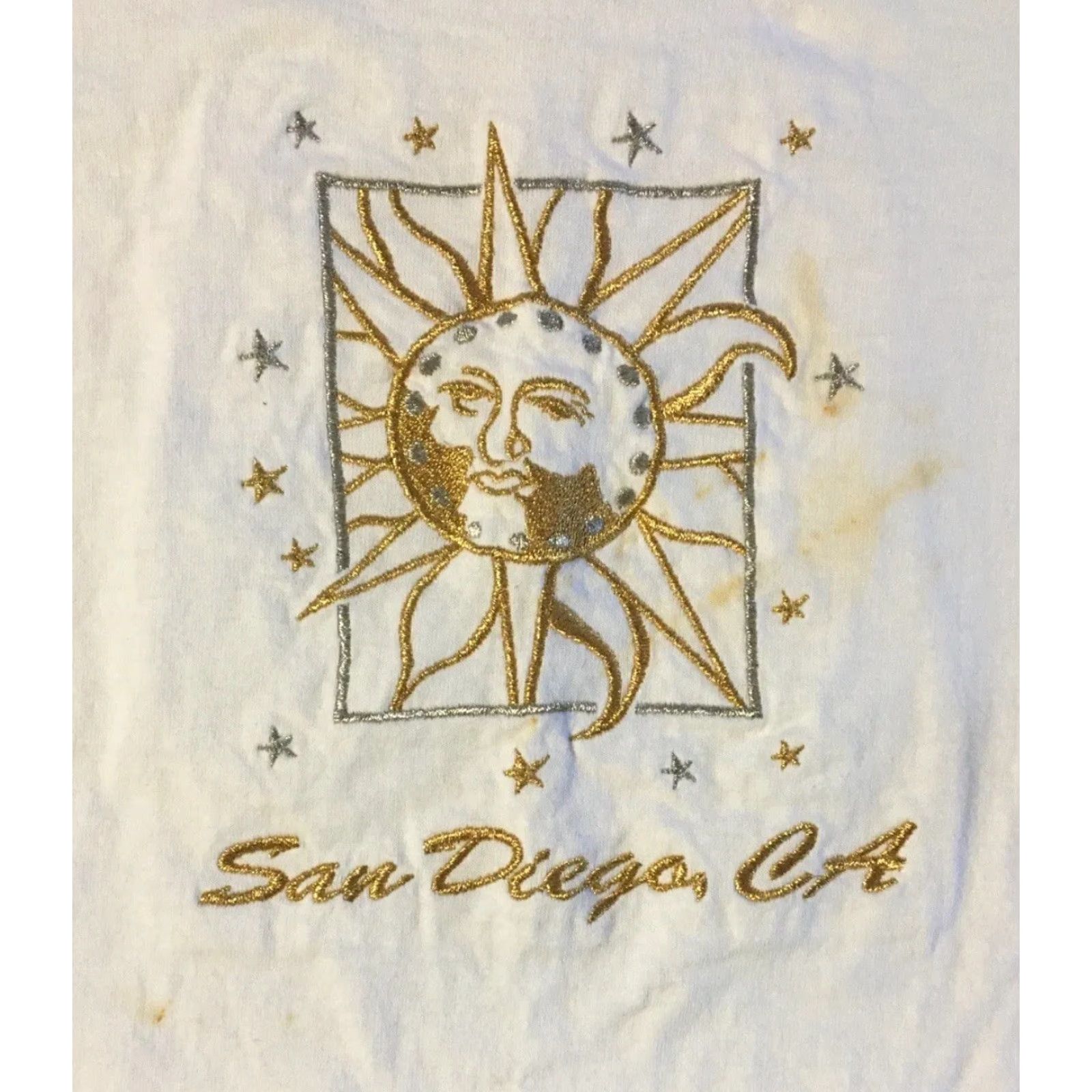 Vintage VINTAGE Sun Moon Solar Eclipse Faded Distressed Shirt L White 90s Grunge 80s USA Men T-Shirt Short Sleeve Single Stitch Size US L / EU 52-54 / 3 - 2 Thumbnail