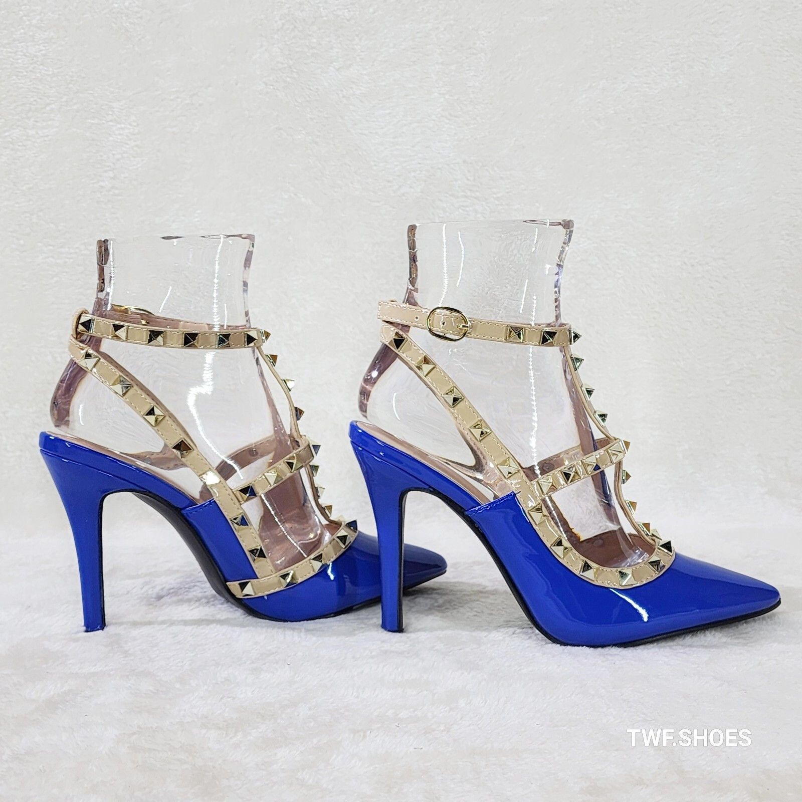 Other Caged Royal Blue Studded Strappy Stiletto High Heel Shoes (C Size US 10 / IT 40 - 3 Thumbnail