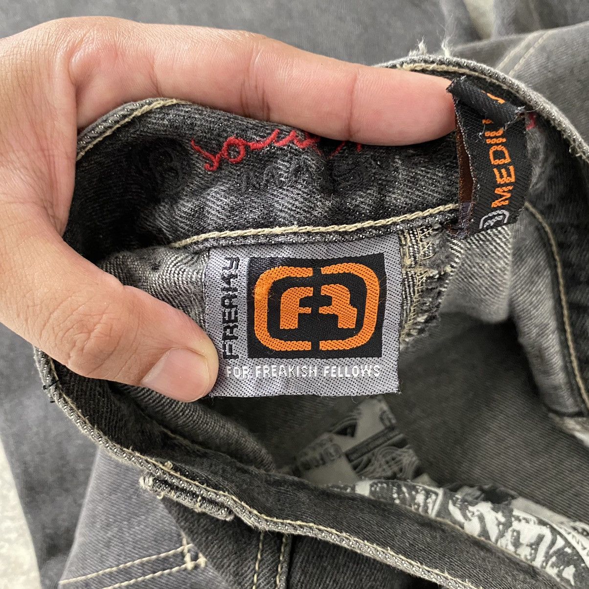 JNCO Vintage Freaky Massivebob Faded Grey Baggy Denim Jeans Size US 29 - 22 Thumbnail