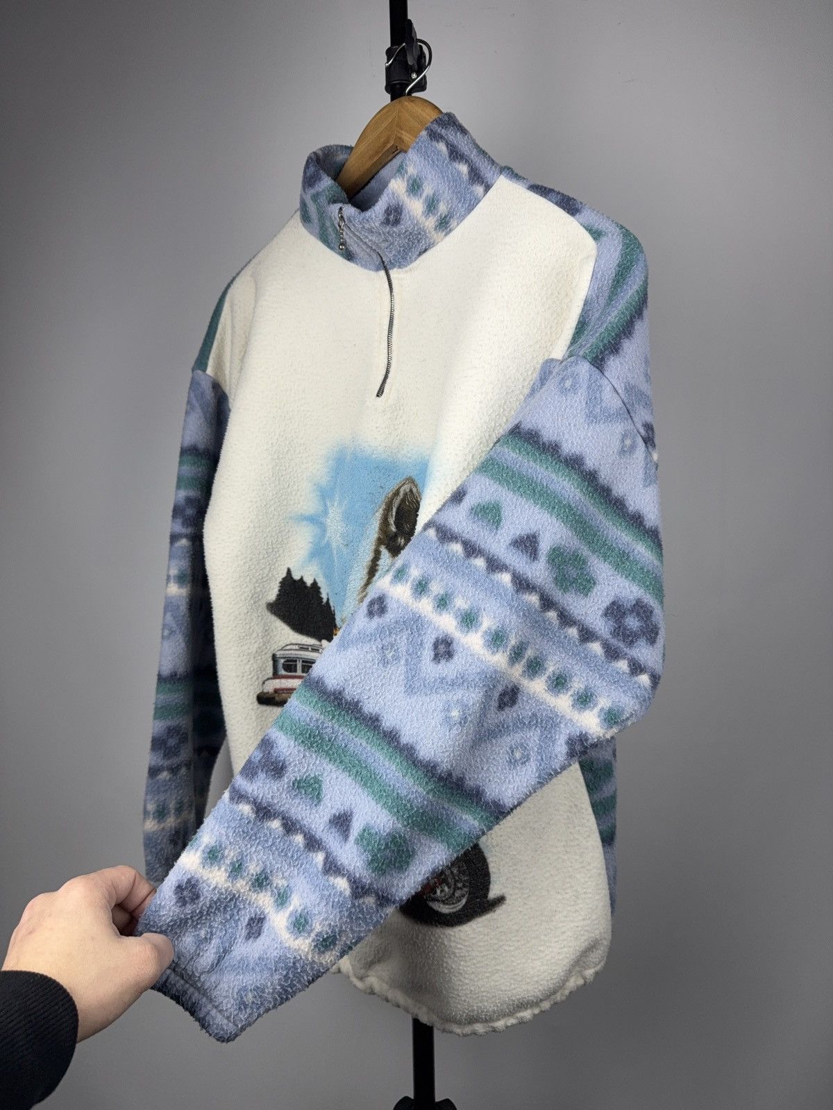 Vintage Retro 90s Vintage Wolf Chopper Fleece Quarter Zip Pullover Size US L / EU 52-54 / 3 - 9 Thumbnail