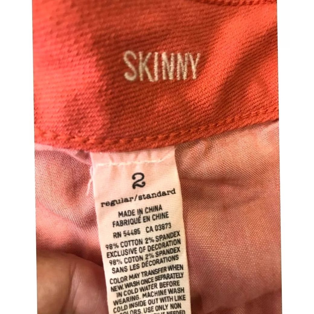 Vintage American Eagle Jeans Women 2 Orange Denim Skinny Stretch Low Rise Button Waist 30 Inseam 32 Ladies Size 26" / US 2 / IT 38 - 6 Thumbnail