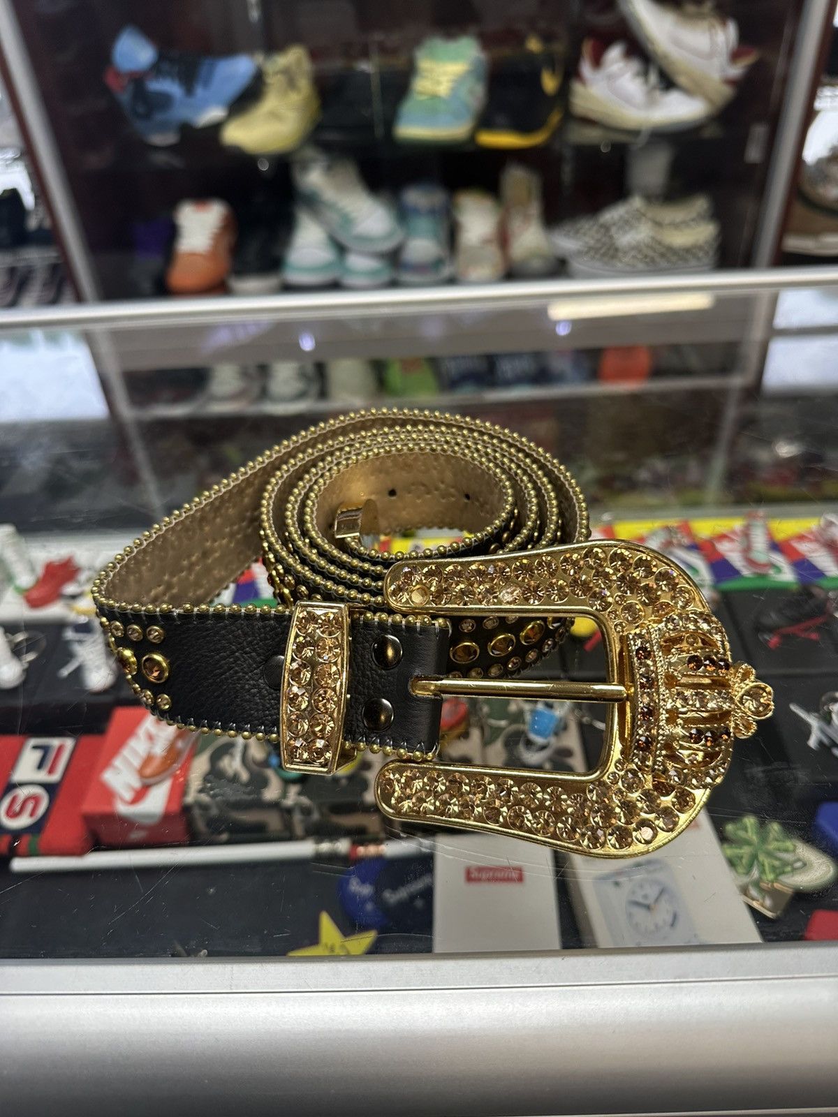 B.B. Simon B.B Simon Full Iced Crown Belt Size 38 - 1 Thumbnail
