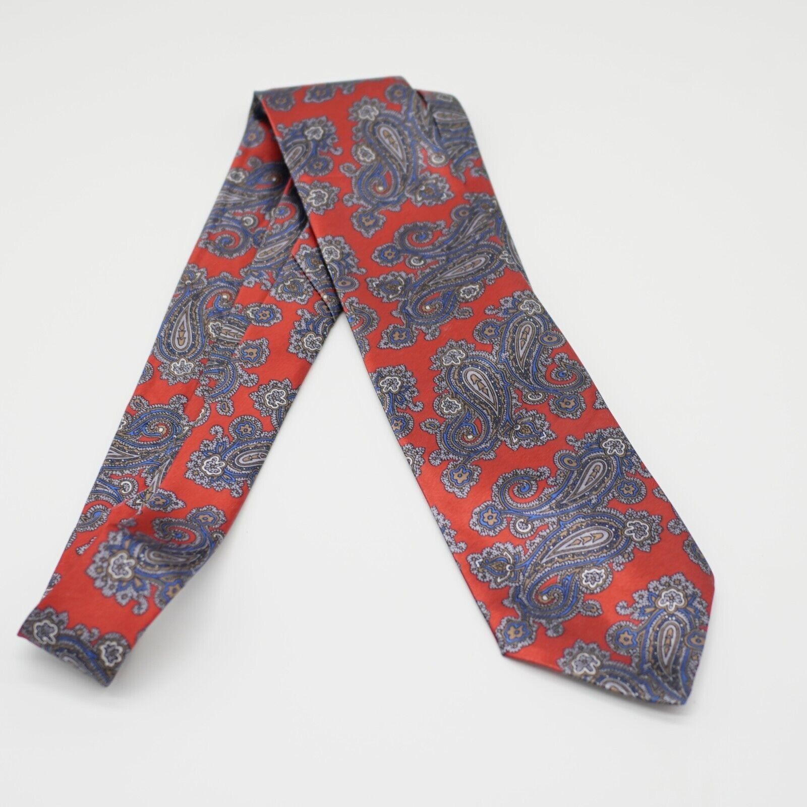 Vintage Ketch Metallic Red Blue Paisley Print Short Silk Tie Size ONE SIZE - 5 Thumbnail