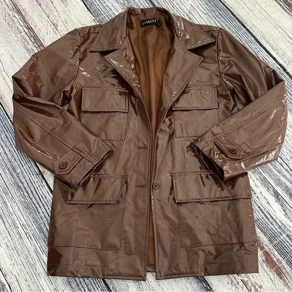 Lioness LIONESS Faux Patent Leather Trench Jacket Size XXS / US 00 / IT 34 - 2 Thumbnail