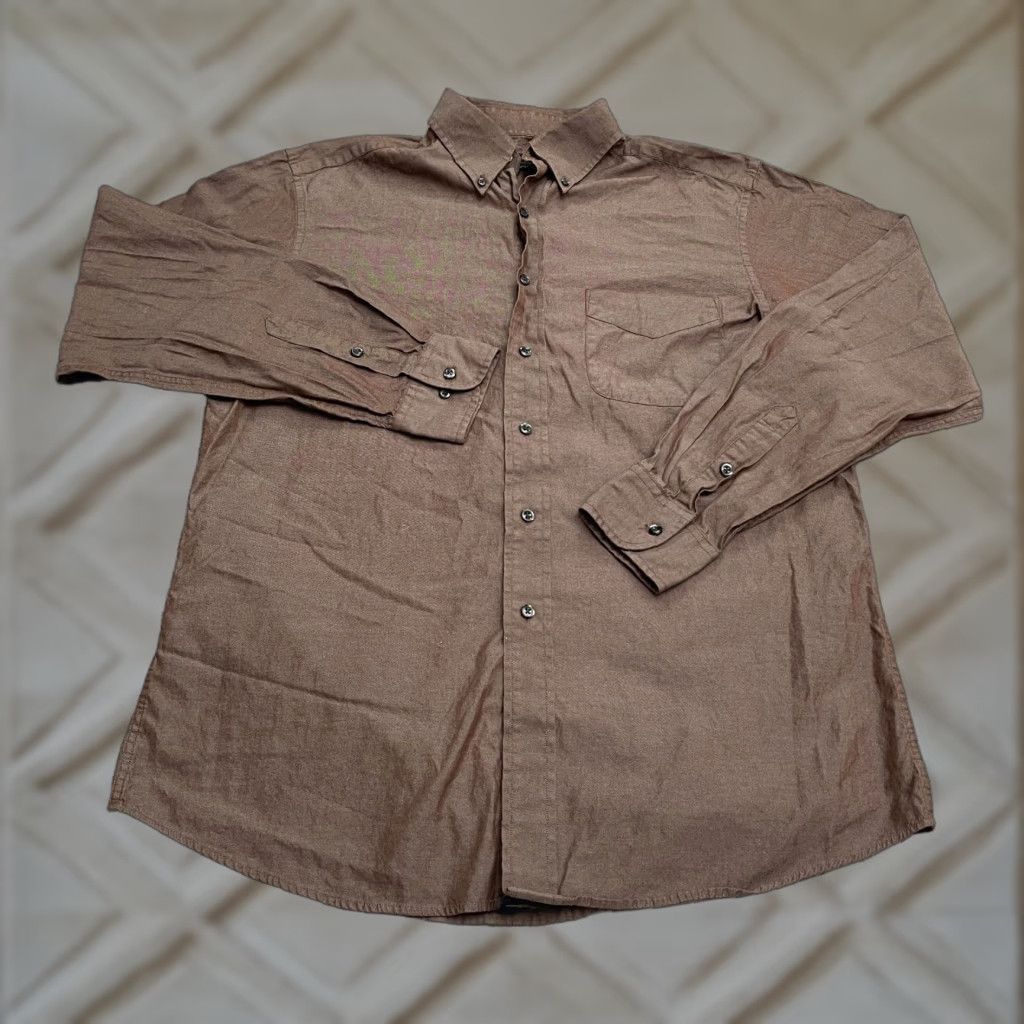 Club Room Club Room Shirt Mens 15 1/2 34/33 Brown Cotton Work Dress Oxford 80's Pinpoint Size 40R - 1 Thumbnail